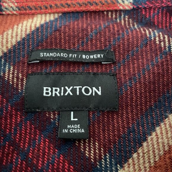Brixton Bowery Standard Fit Mens Burgundy Orange Plaid Flannel Shirt Outdoor L - Picture 3 of 12